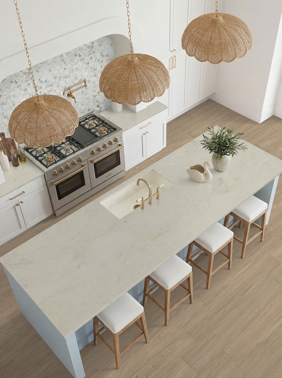 Pearla Arabesque 8mm backsplash in a kitchen
