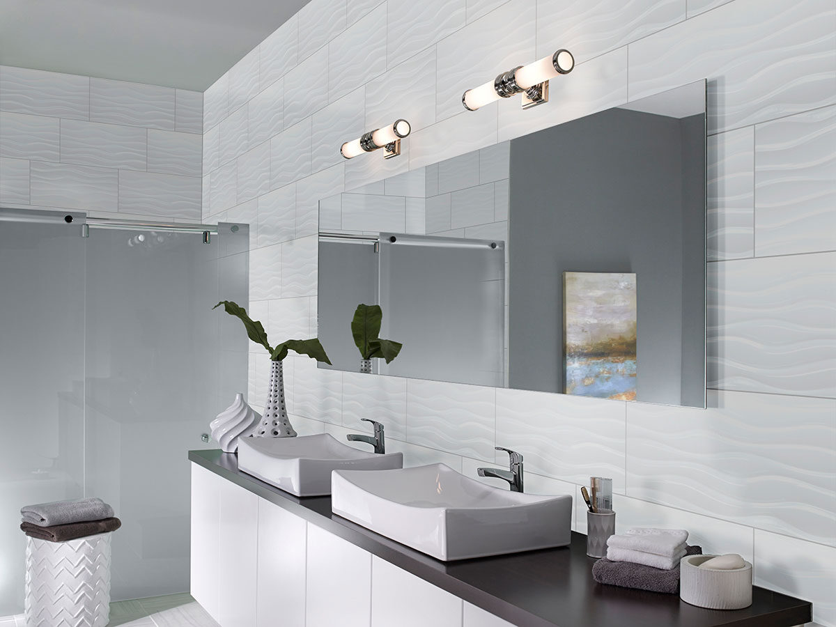Dymo Wavy White 12X24 Glossy backsplash installed — view 6