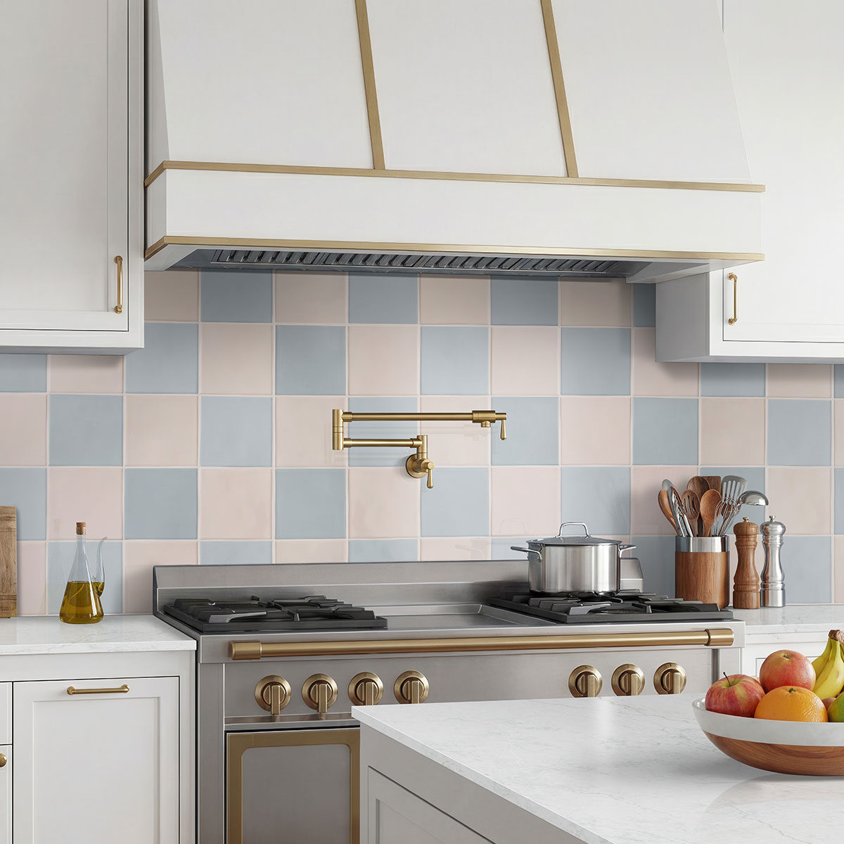 Renzo Sky 5x5 Wall Tile backsplash in a kitchen