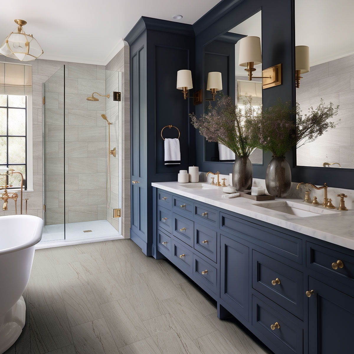Greige backsplash in a bathroom — view 3