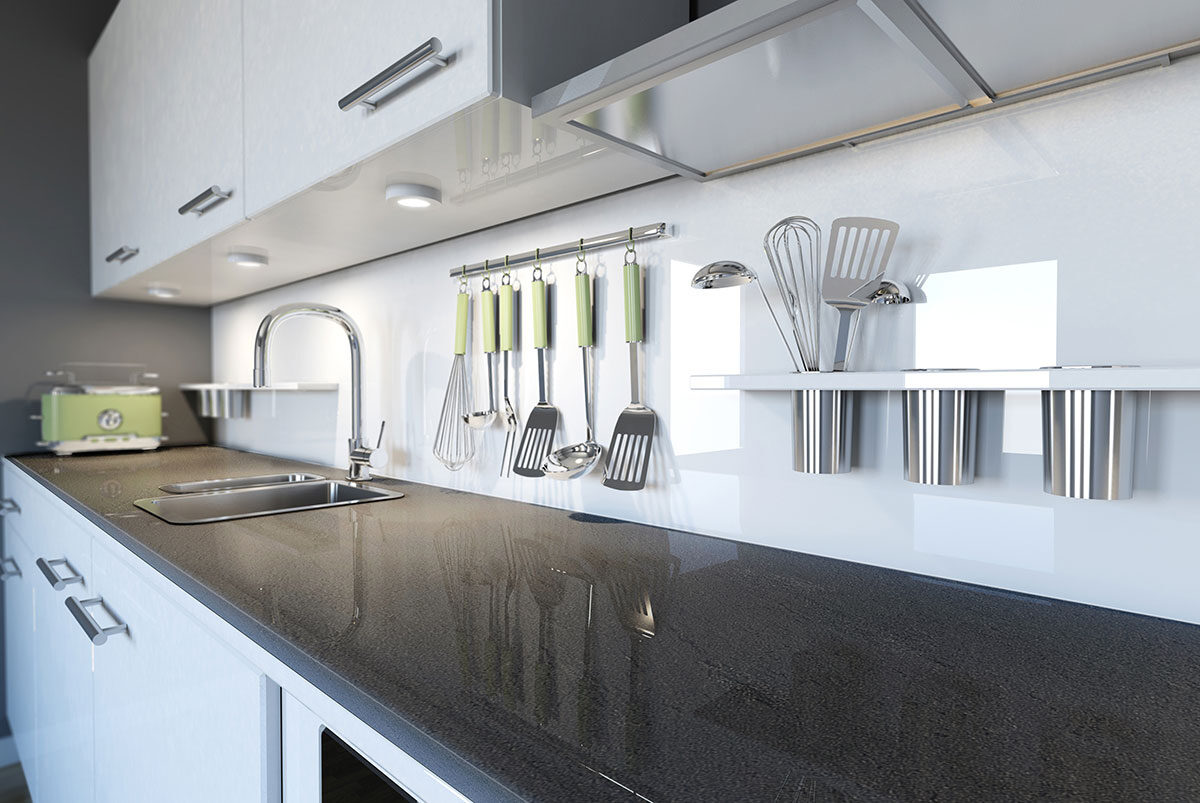 Basaltina Nera backsplash installed