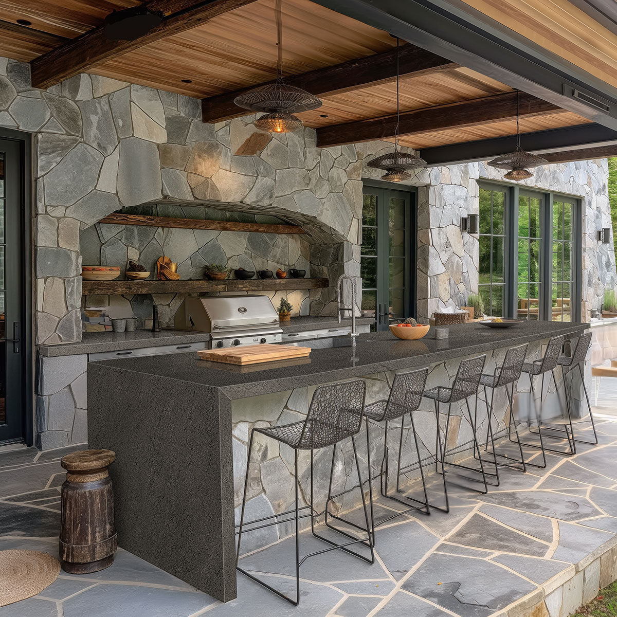 Basaltina Nera backsplash in a outdoor hardscape — view 3