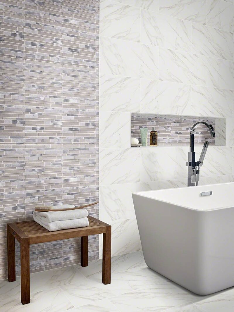 White Wave Interlocking Pattern 4mm backsplash installed — view 3