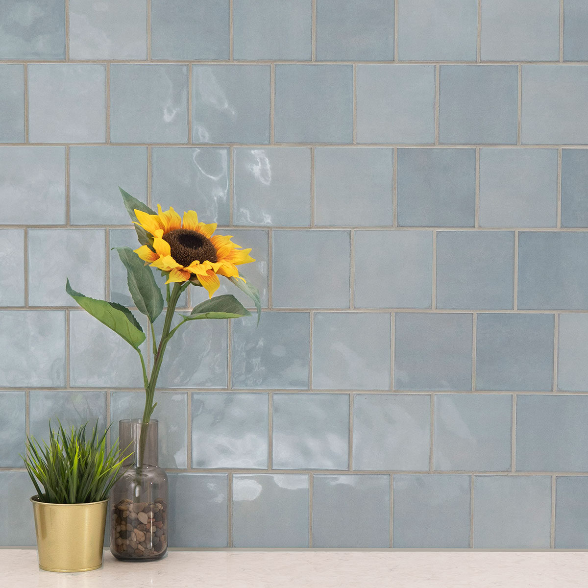 Renzo Sky 5x5 Wall Tile backsplash installed — view 5