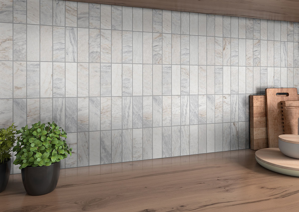 Capri Blue Honed Subway Tile 2x6 backsplash installed — view 2
