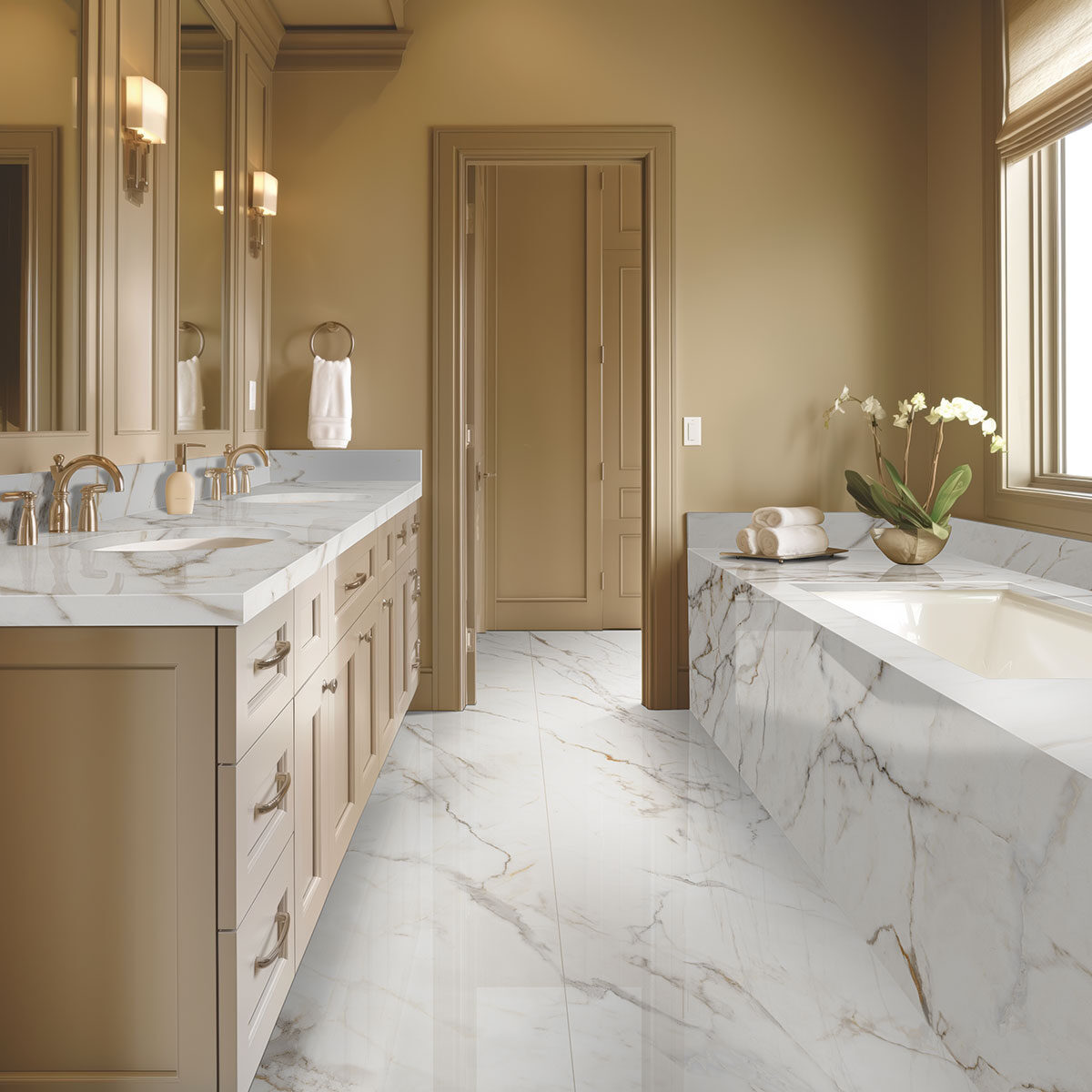Calacatta Lucca backsplash in a bathroom — view 3
