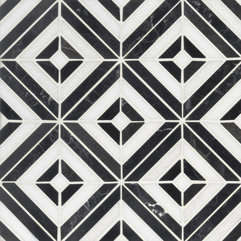 Rhombix Nero Polished tile, full view