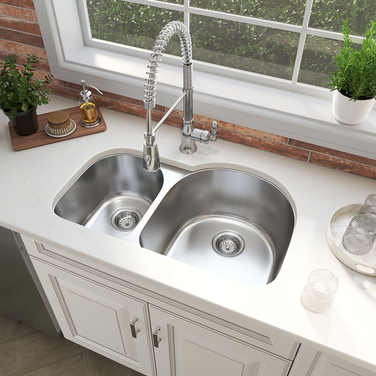 Brickstone Red Brick 2x18 backsplash in a kitchen — view 4