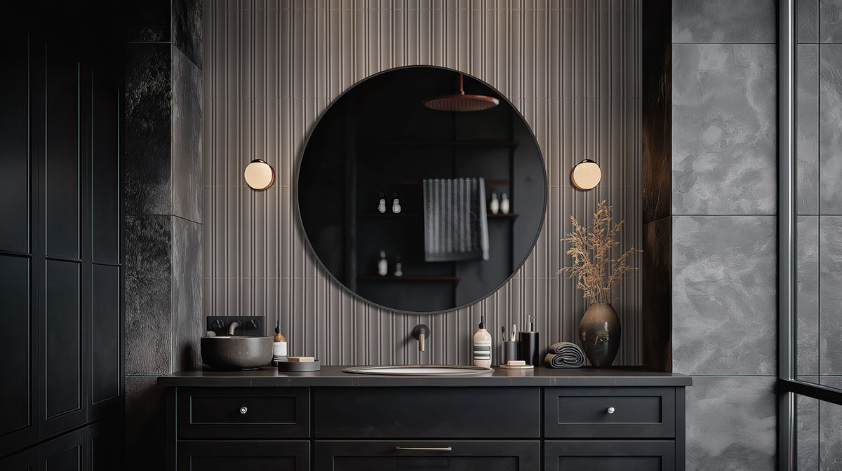 Charcoal backsplash in a bathroom