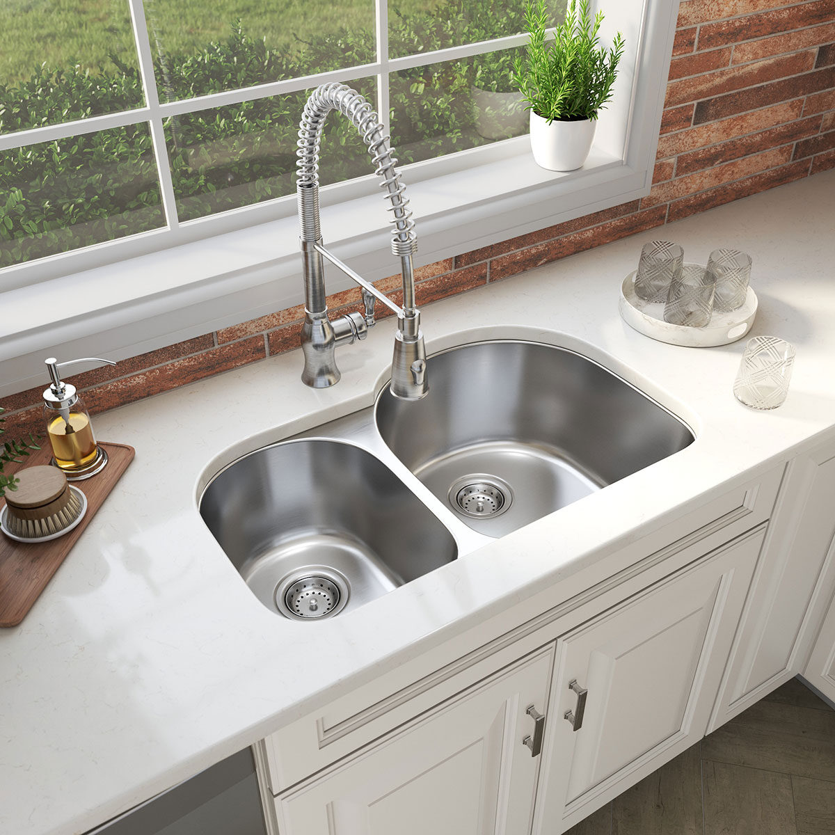 Brickstone Red Brick 2x18 backsplash in a kitchen — view 5