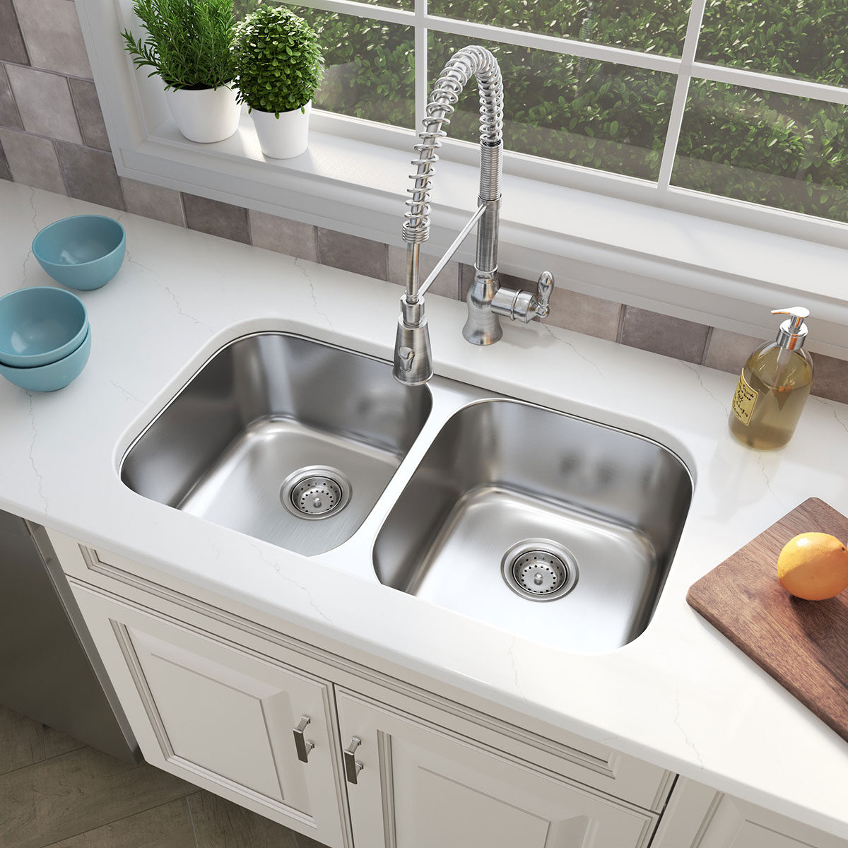 Renzo Sterling 5x5 Wall Tile backsplash in a kitchen — view 2