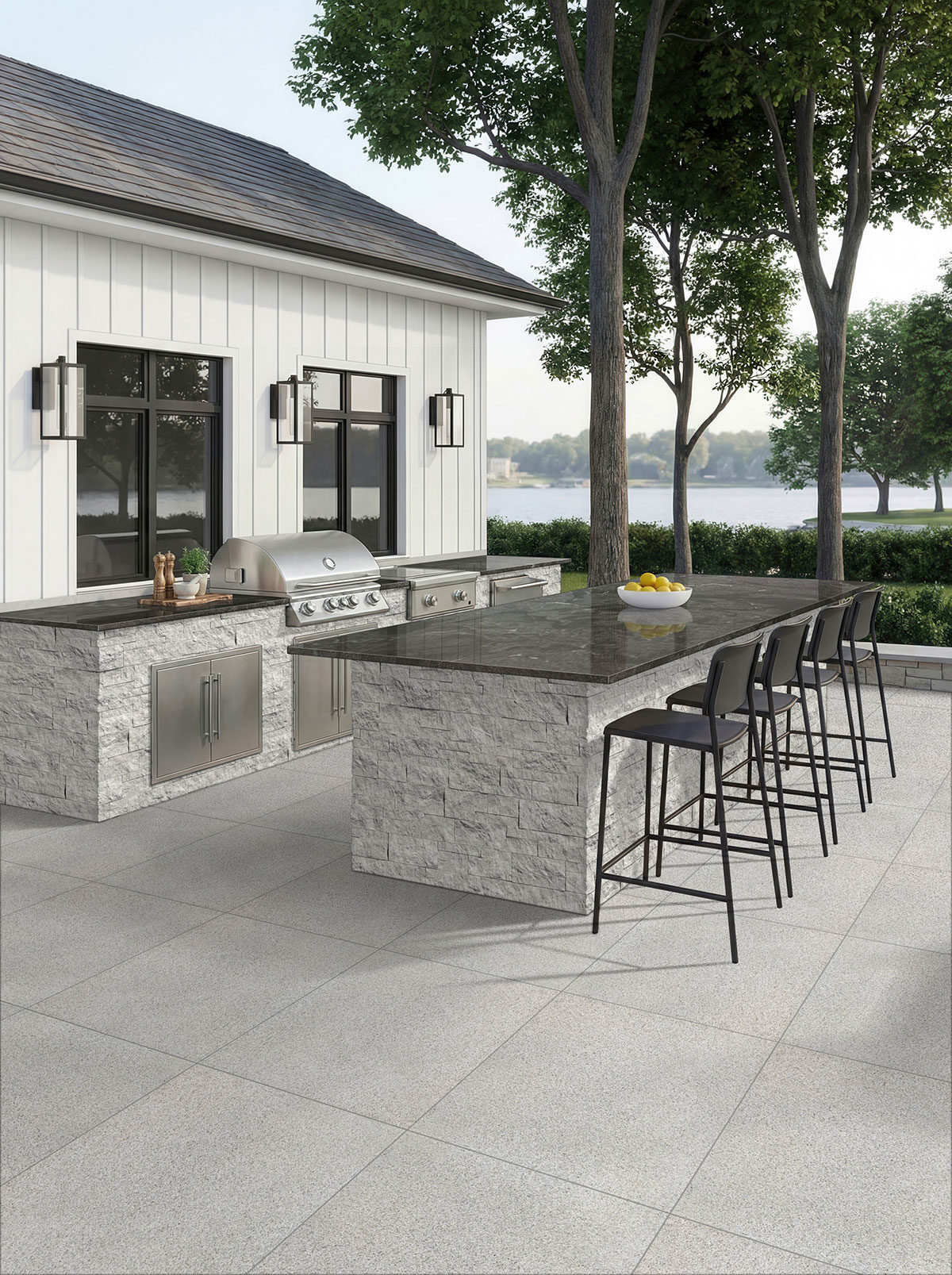 Virginia Mist Granite countertop in a outdoor hardscape