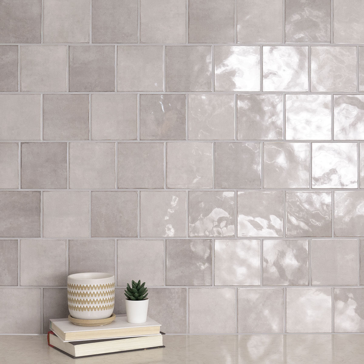 Renzo Sterling 5x5 Wall Tile backsplash installed — view 4