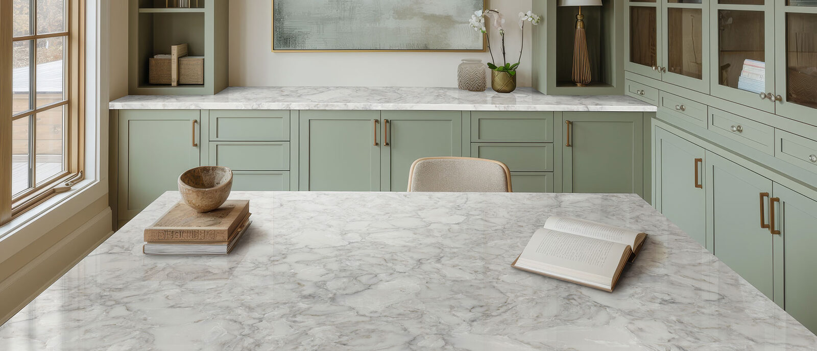 Calacatta Ocellio Quartz countertop in a kitchen