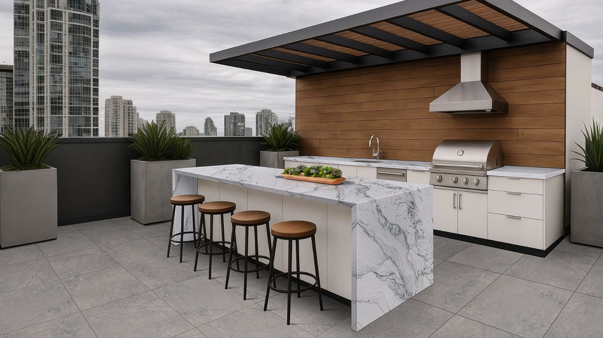 Florida Wave Quartzite countertop in a outdoor hardscape — view 3