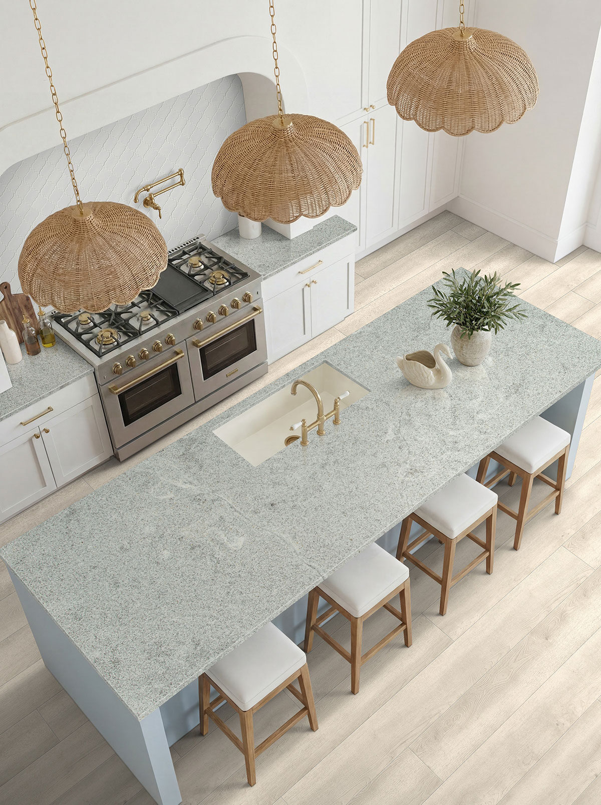 White Alpha Granite countertop in a kitchen