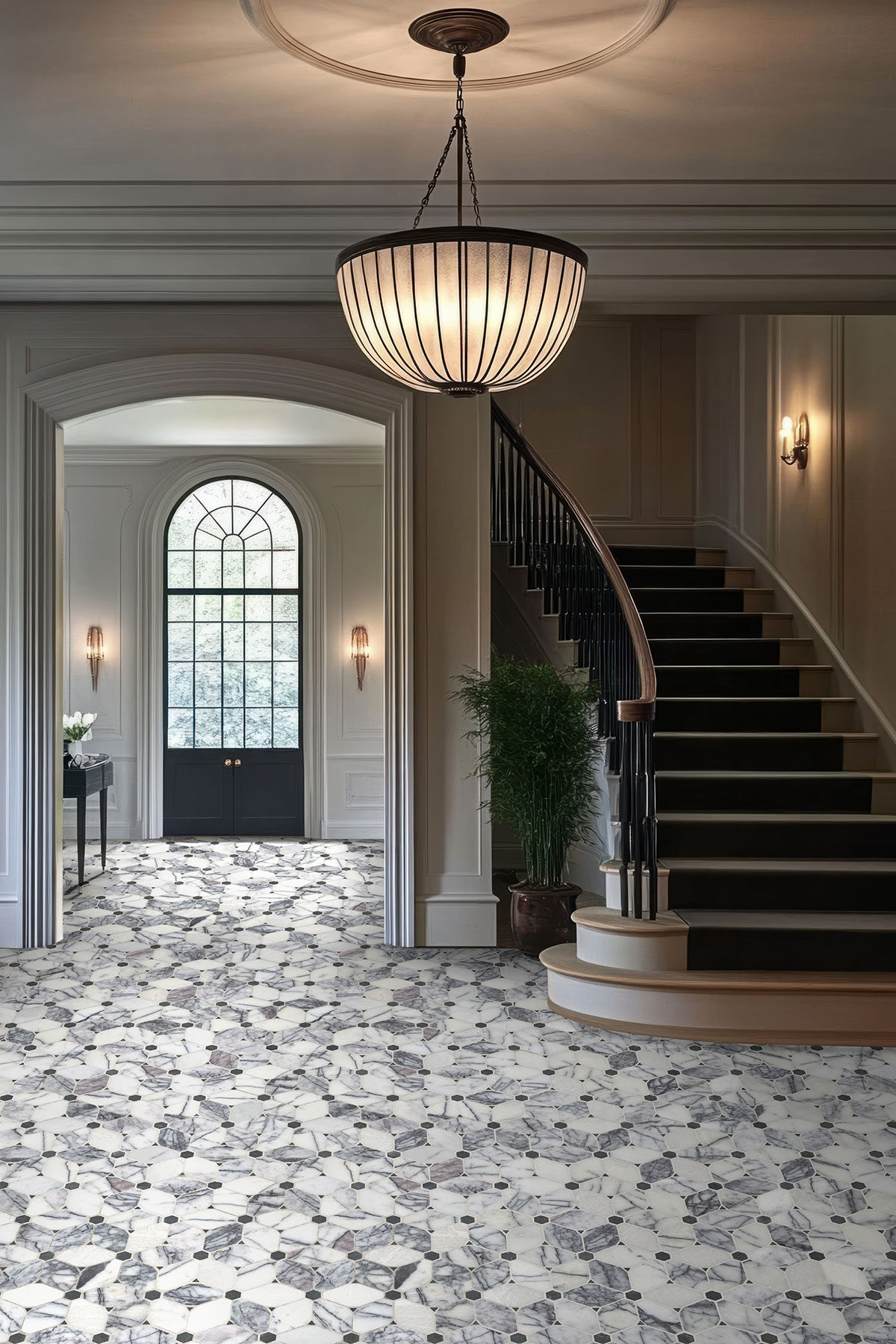 Cecily Lilac Polished backsplash in a entryway