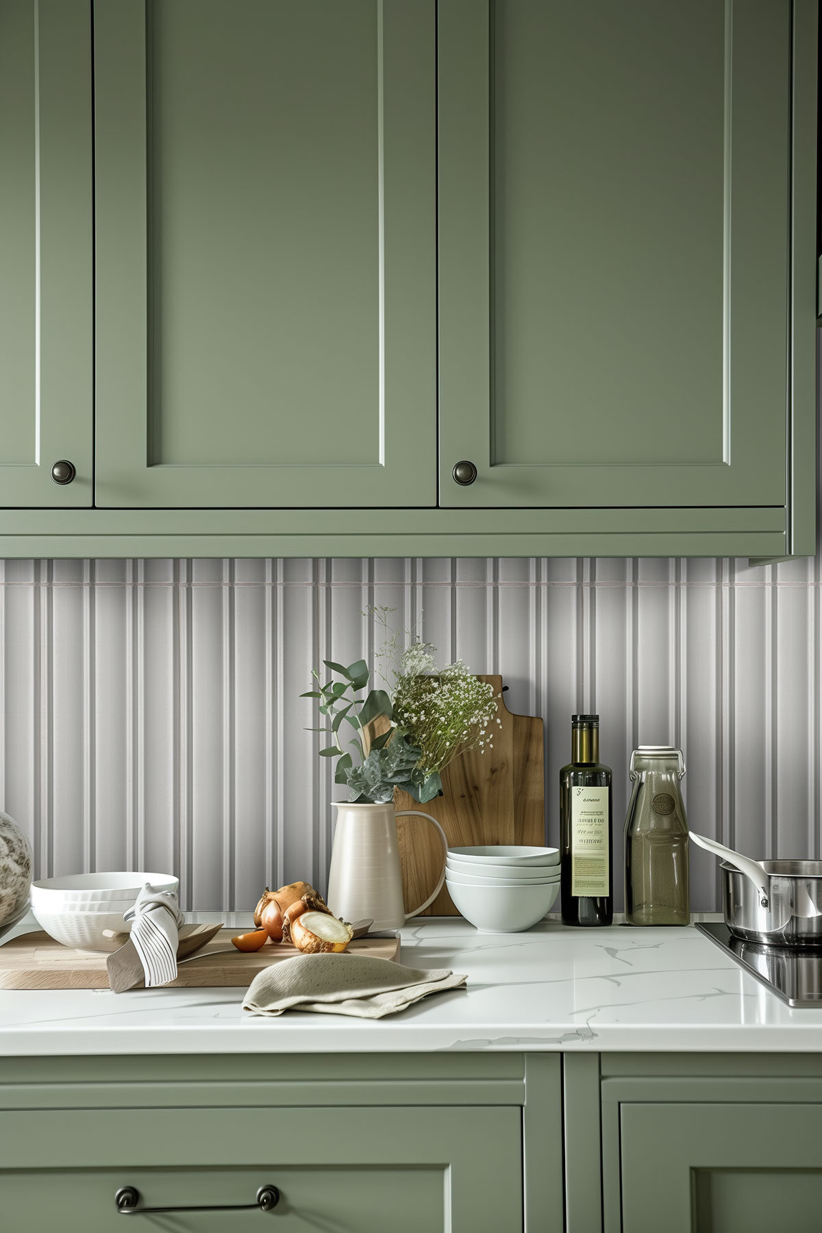 Silver backsplash in a kitchen — view 4