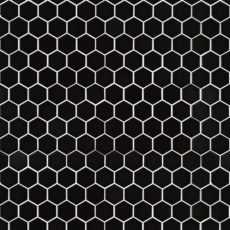 Black Matte 2” Hexagon Mosaic Tile surface detail