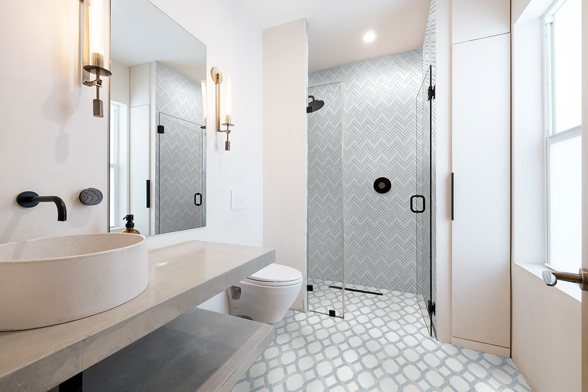 Azula Linea Polished backsplash in a bathroom — view 3