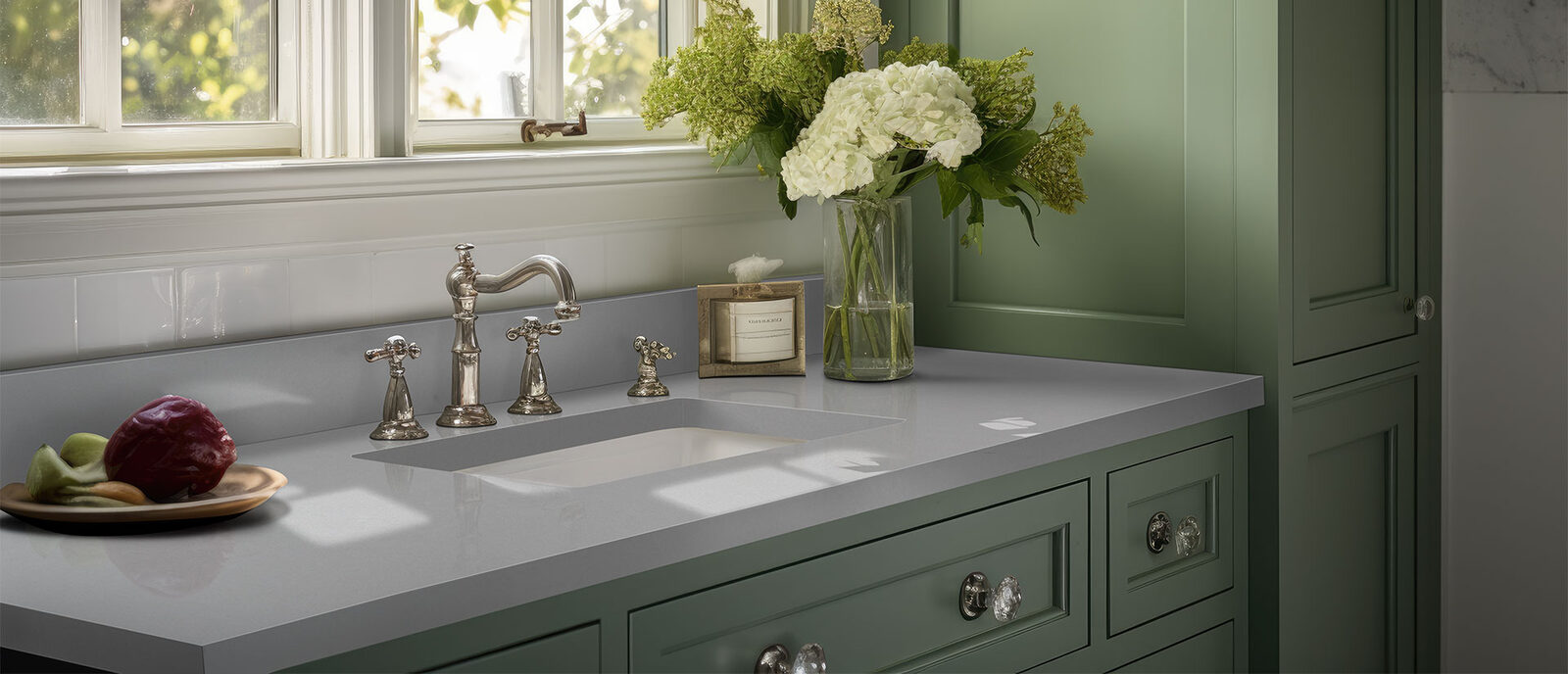 Meridian Gray ® countertop in a bathroom