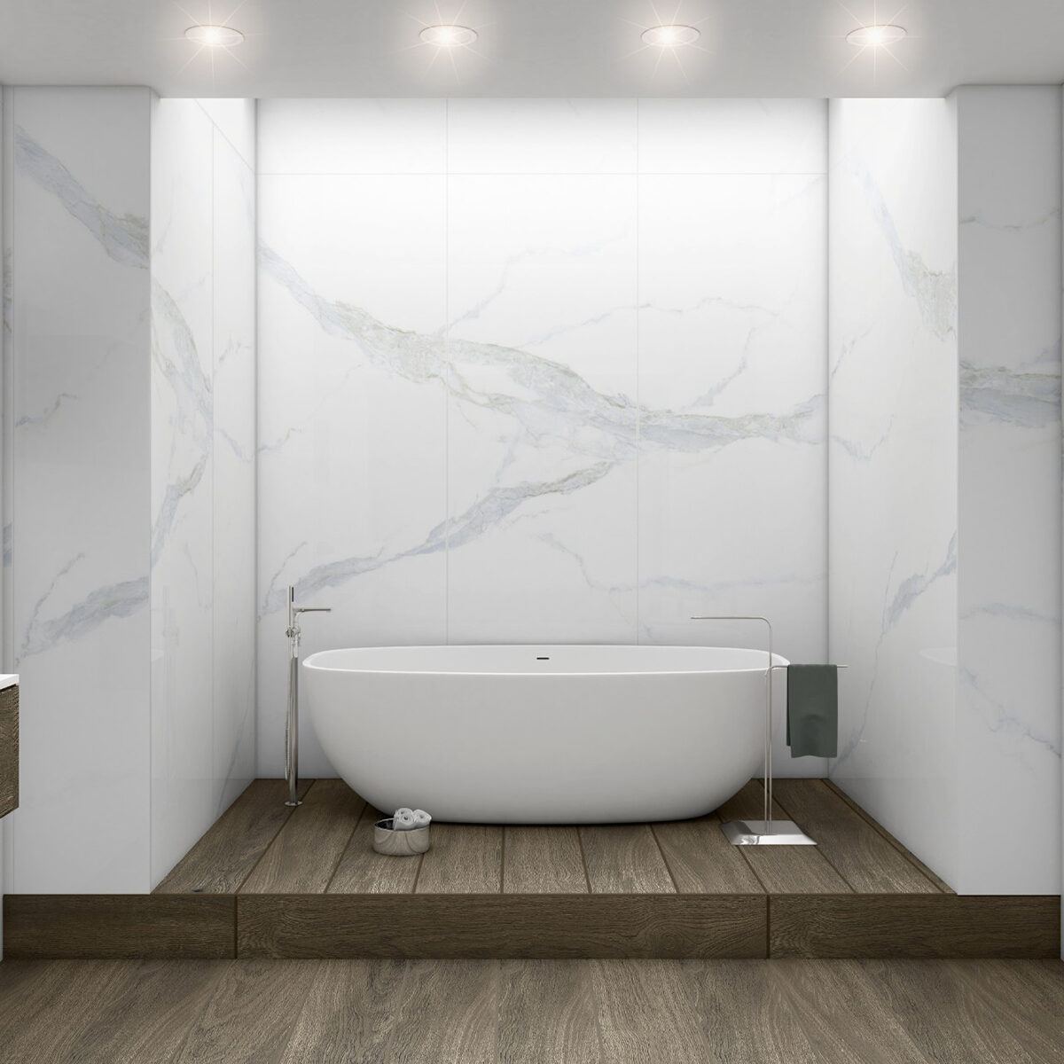 Glacier Statuary backsplash in a shower — view 2