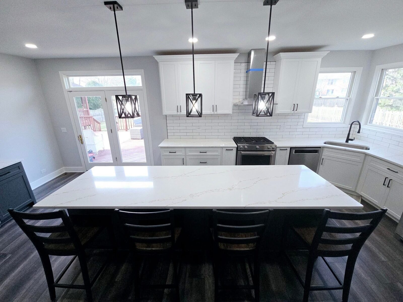 Navy and white kitchen island