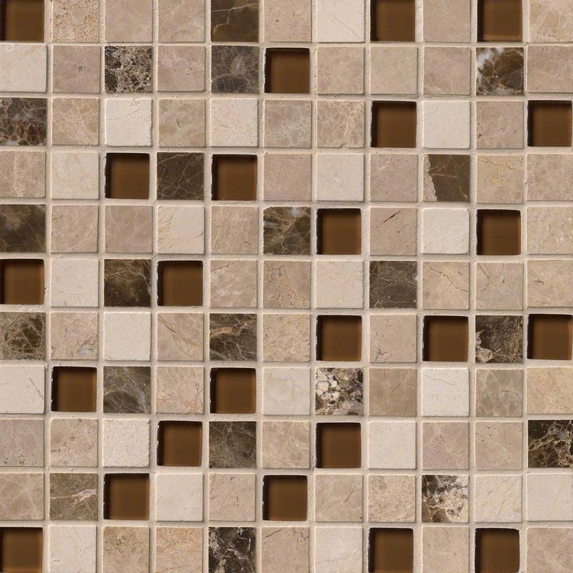 Ibiza Blend 1" x 1" Glass & Stone Blend Mosaic Sheet tile, full view