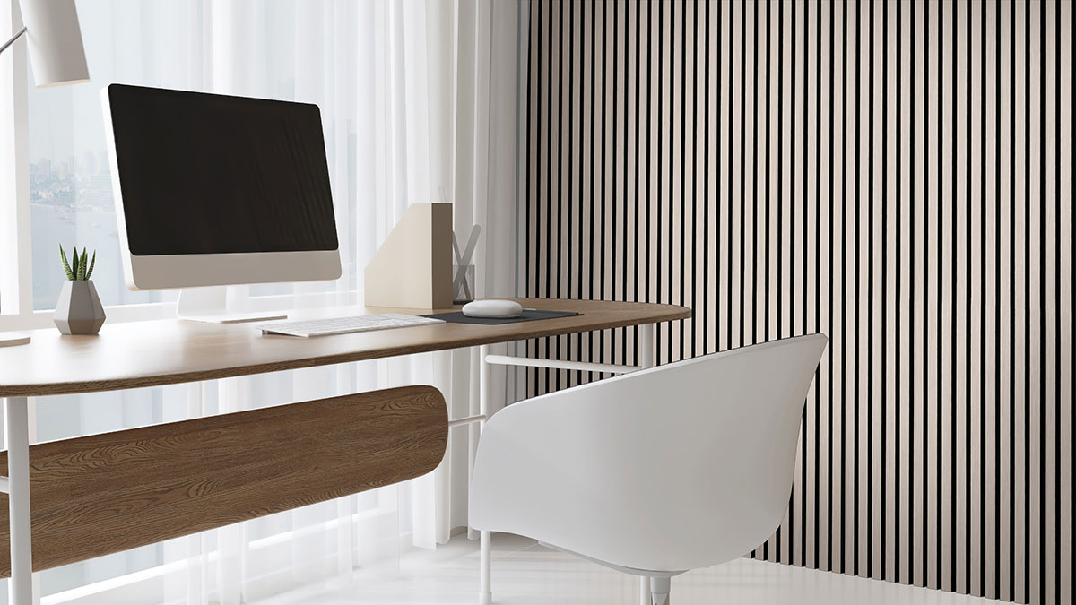 Fog Acoustic Wood Slat Panels backsplash in a living room — view 4