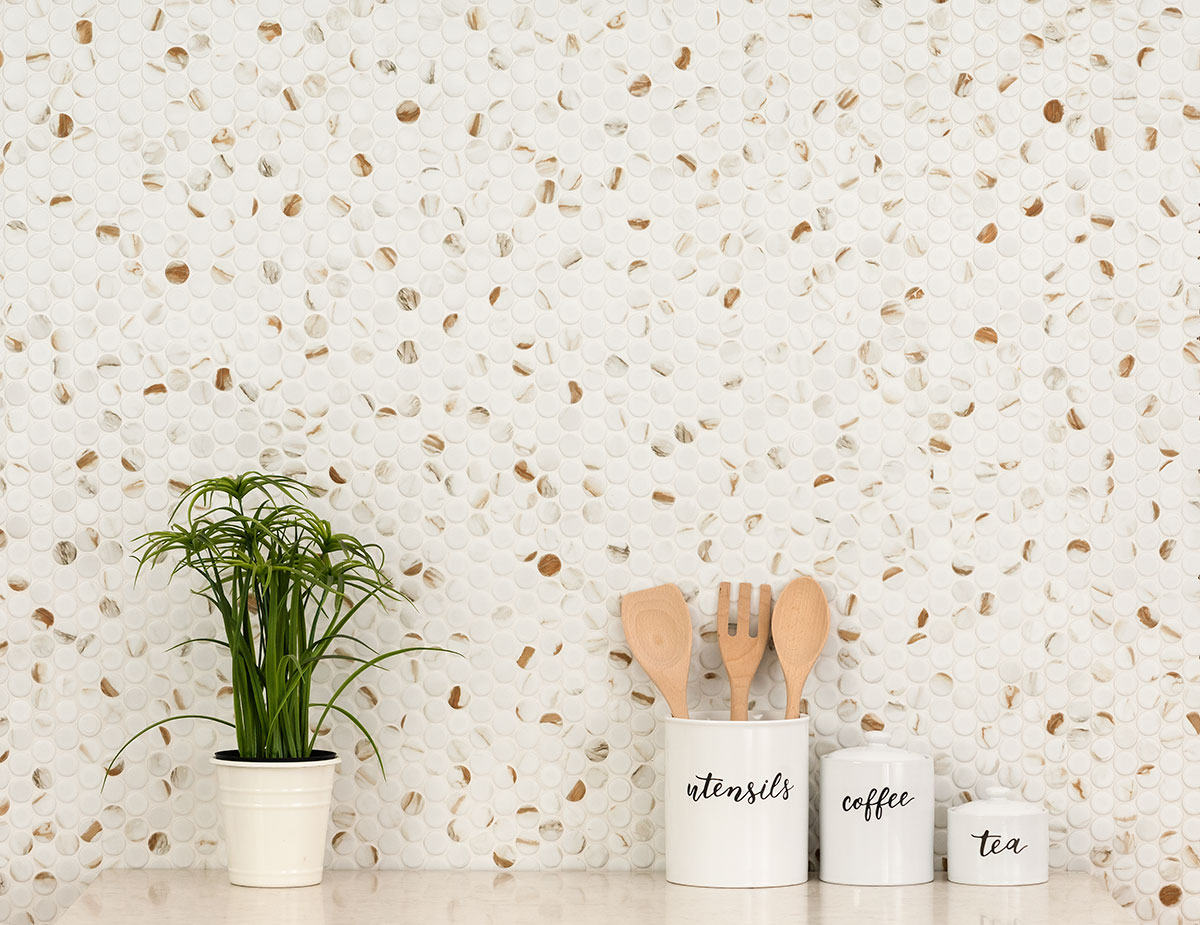 Calacatta Gold Matte Round Backsplash Tile backsplash installed
