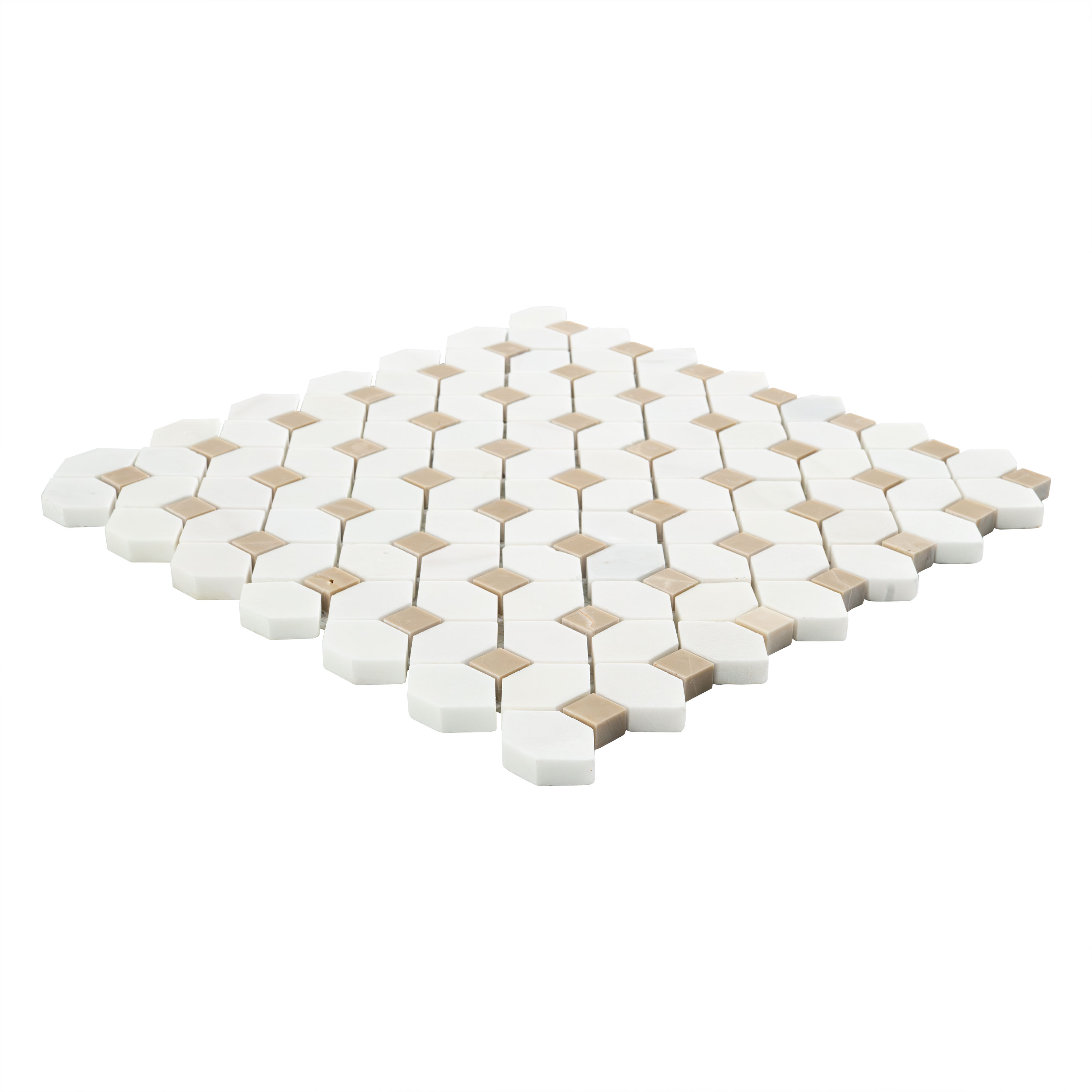 Bianco Dolomite Crema Dotty Polished Marble Mosaic Tile surface detail — view 2