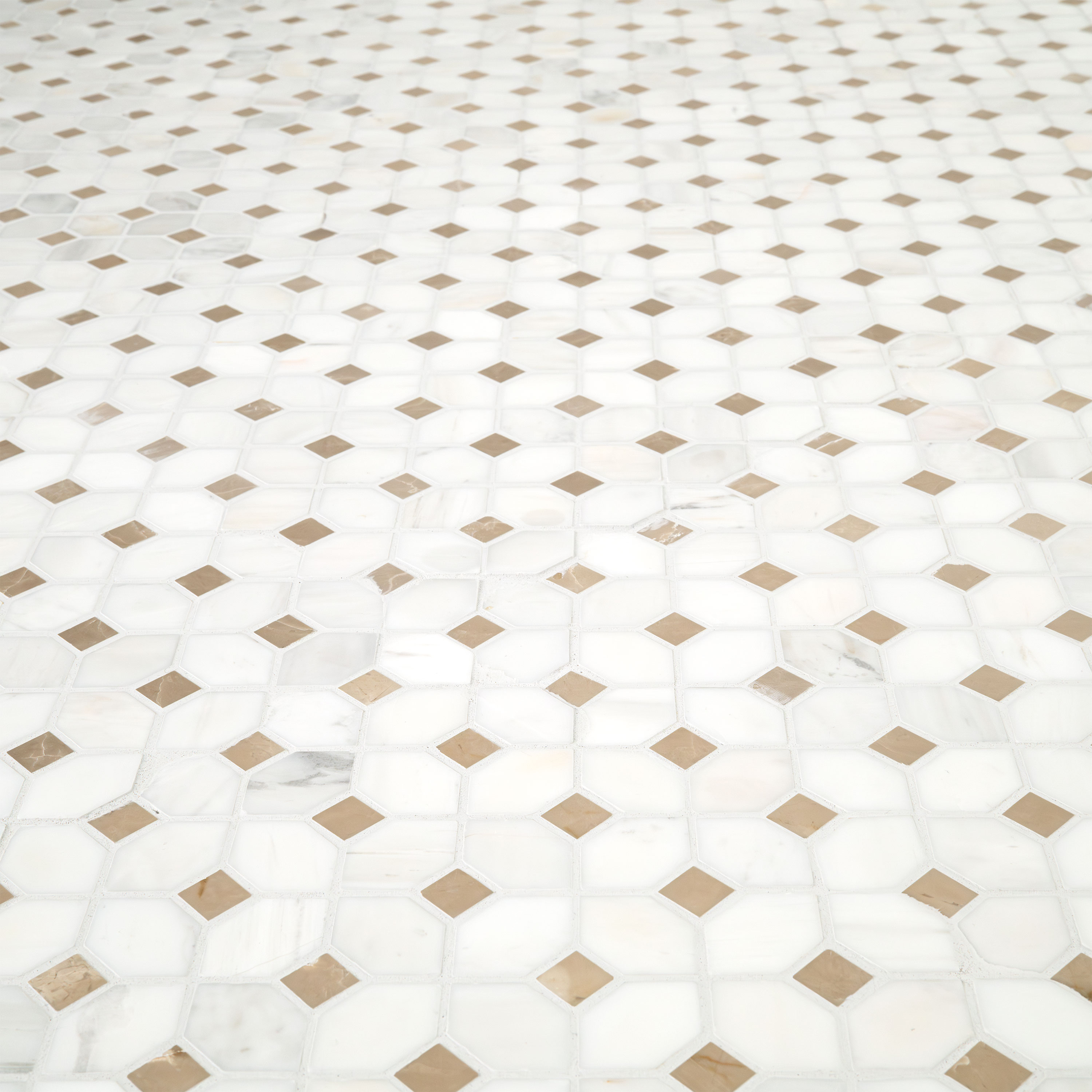 Bianco Dolomite Crema Dotty Polished Marble Mosaic Tile surface detail — view 3