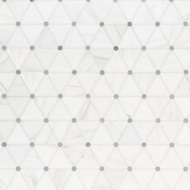 Bianco Dolomite Pinwheel Polished Marble Mosaic Tile surface detail