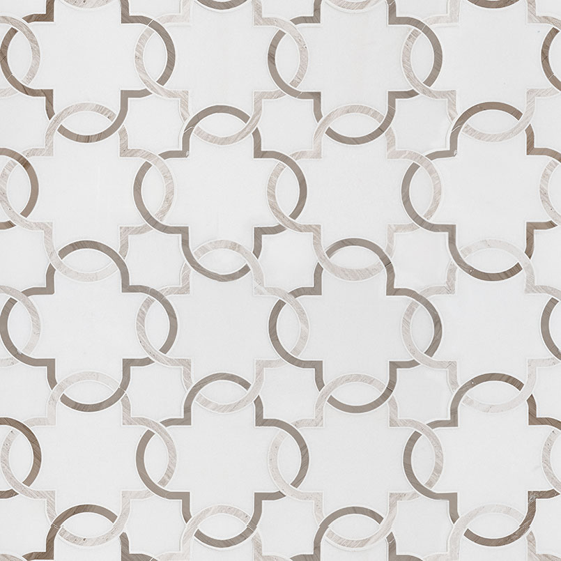 Bianco Quatrefoil Polished 10mm Tile surface detail