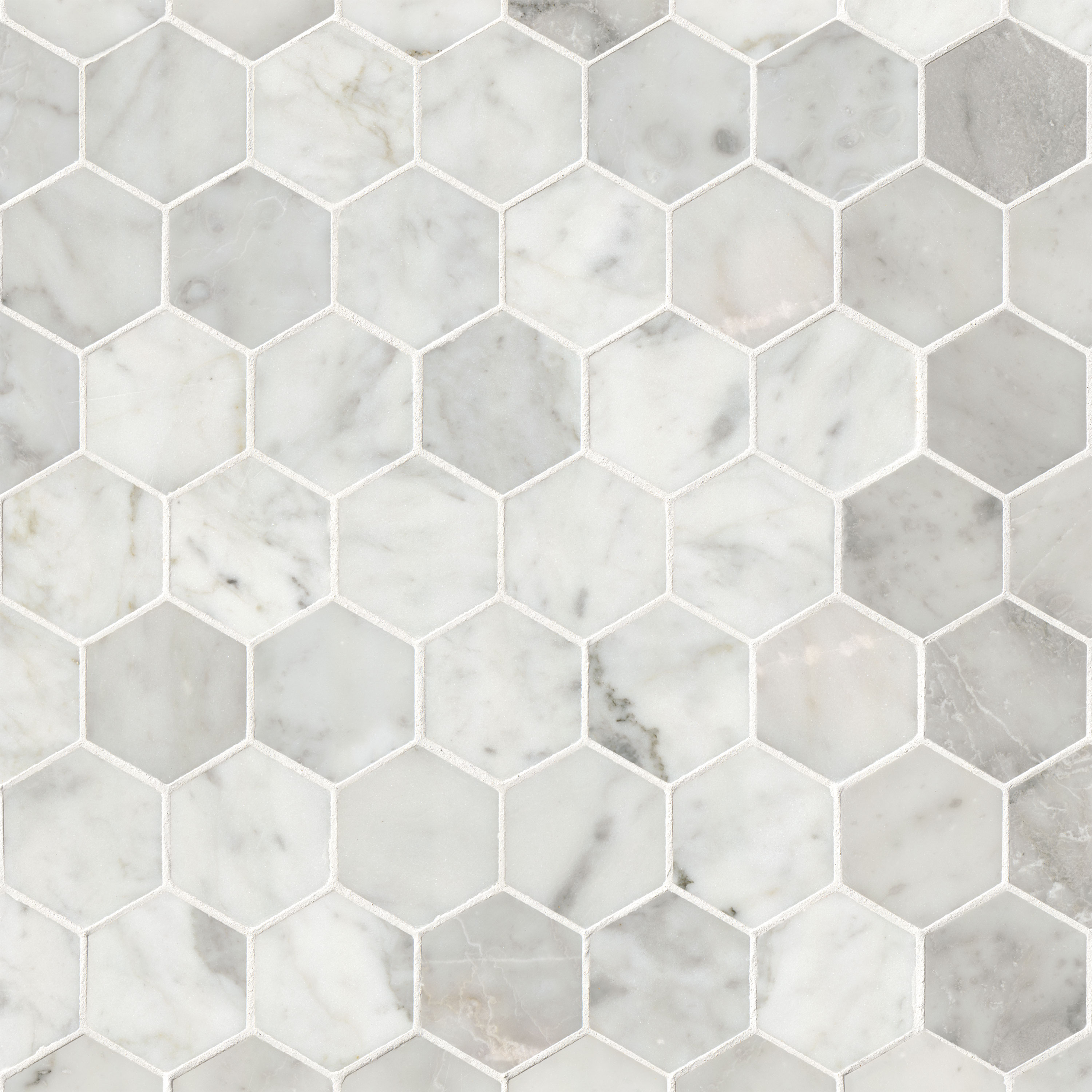 Carrara White 2" Hexagon Honed Mosaic Tile tile, full view