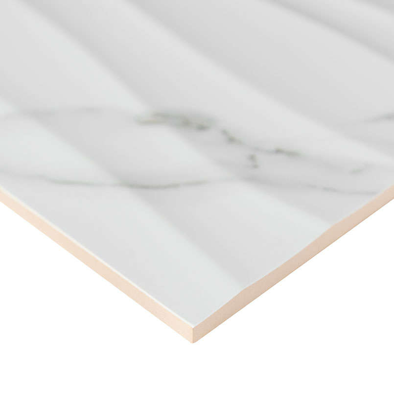 Dymo Statuary Wavy White 12x24 Glossy Large Format Tile surface detail — view 2