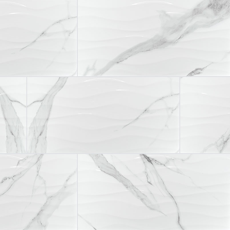 Dymo Statuary Wavy White 12x24 Glossy Large Format Tile tile, full view