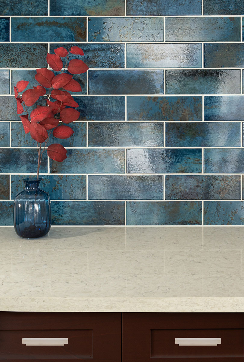 Marza Cobalt Mosaic Tile backsplash installed — view 5