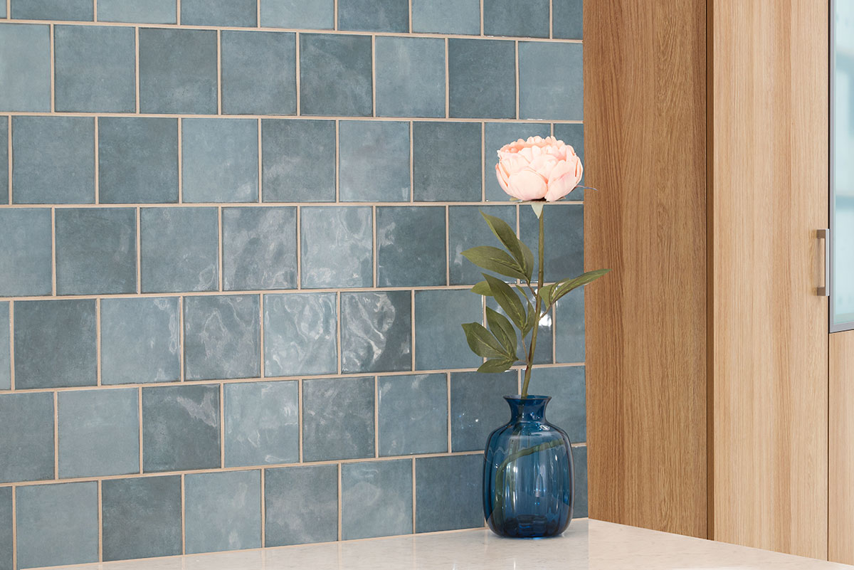 Renzo Denim Wall Tile backsplash installed — view 4