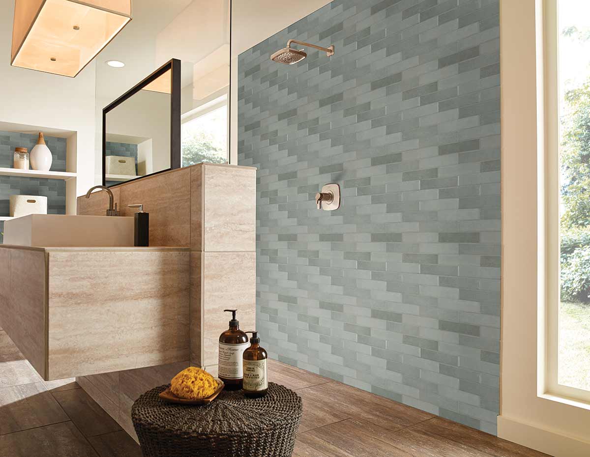 Renzo Jade 3x12 Wall Tile backsplash installed — view 4
