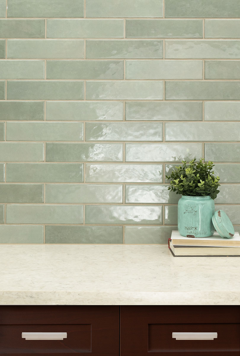 Renzo Jade 3x12 Wall Tile backsplash installed — view 5
