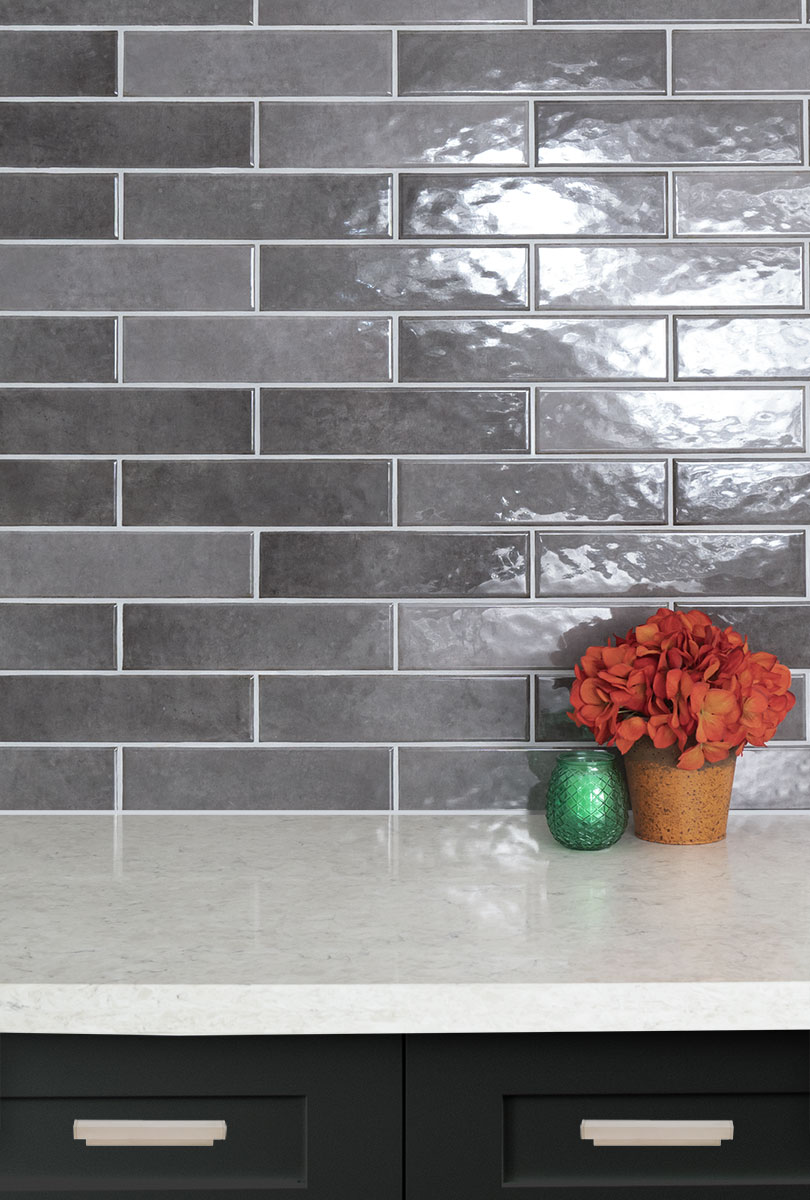 Renzo Storm 3x12 Wall Tile backsplash installed — view 2