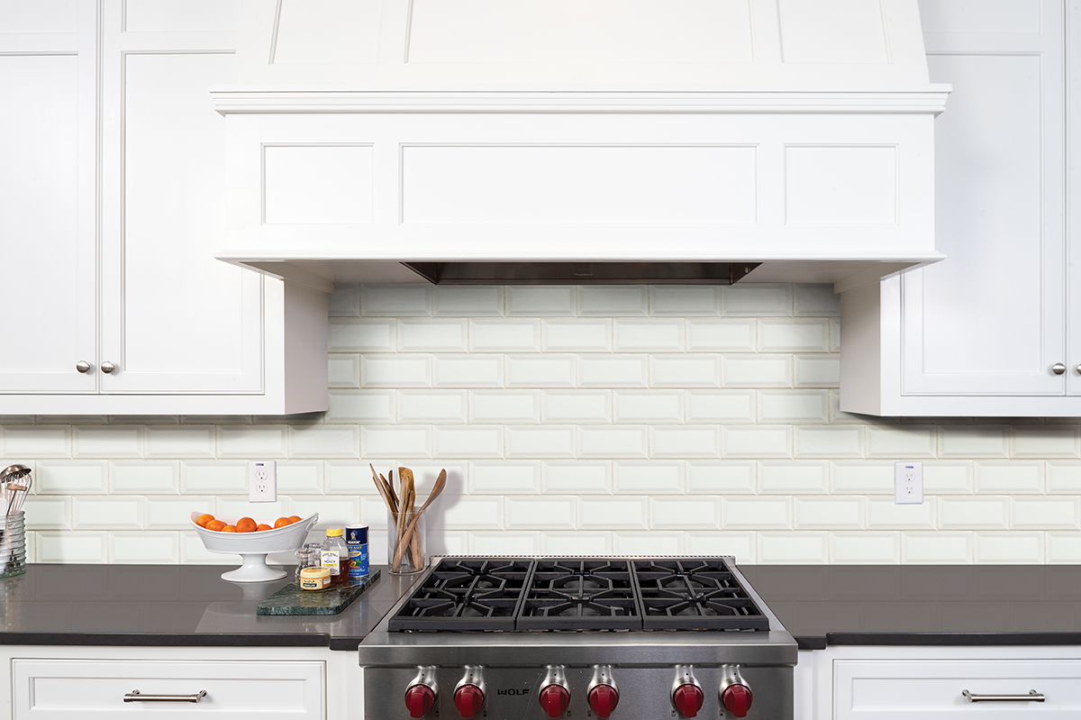 White Subway Tile 3x6 Beveled backsplash installed
