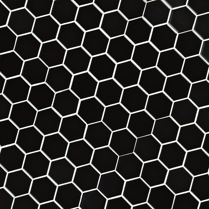 Black Matte 2” Hexagon Mosaic Tile surface detail — view 2