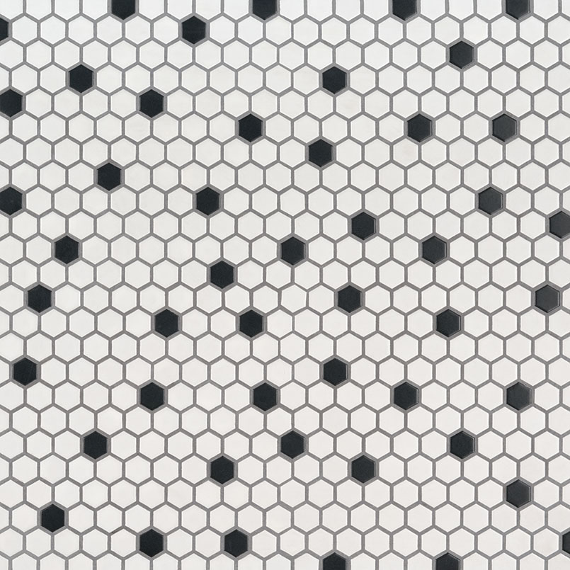 Black And White 1” Hexagon Mosaic Tile surface detail