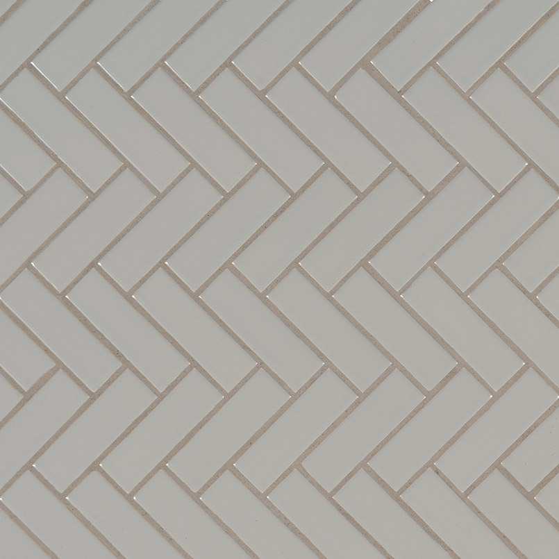 Gray Glossy Herringbone Mosaic tile, full view