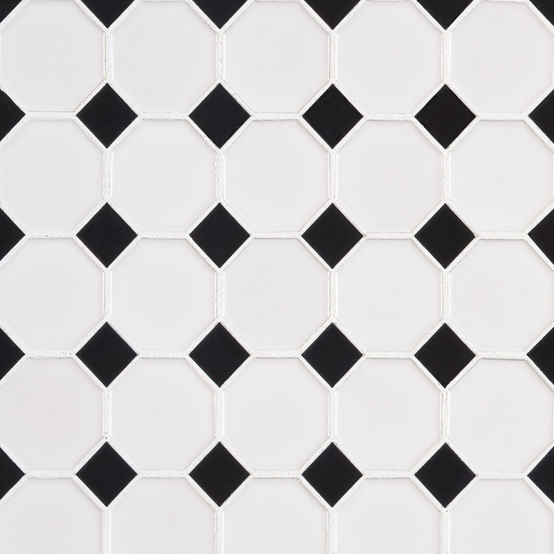 Retro Octagon Bianco 6mm Glossy tile, full view