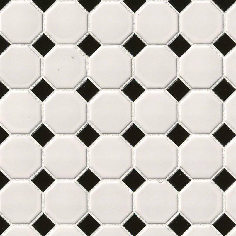 White And Black Matte Octagon tile, full view