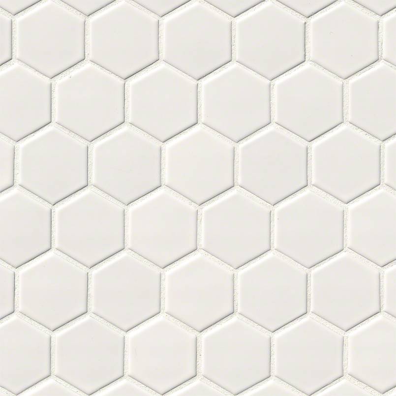 White Glossy 2” Hexagon Mosaic Tile tile, full view
