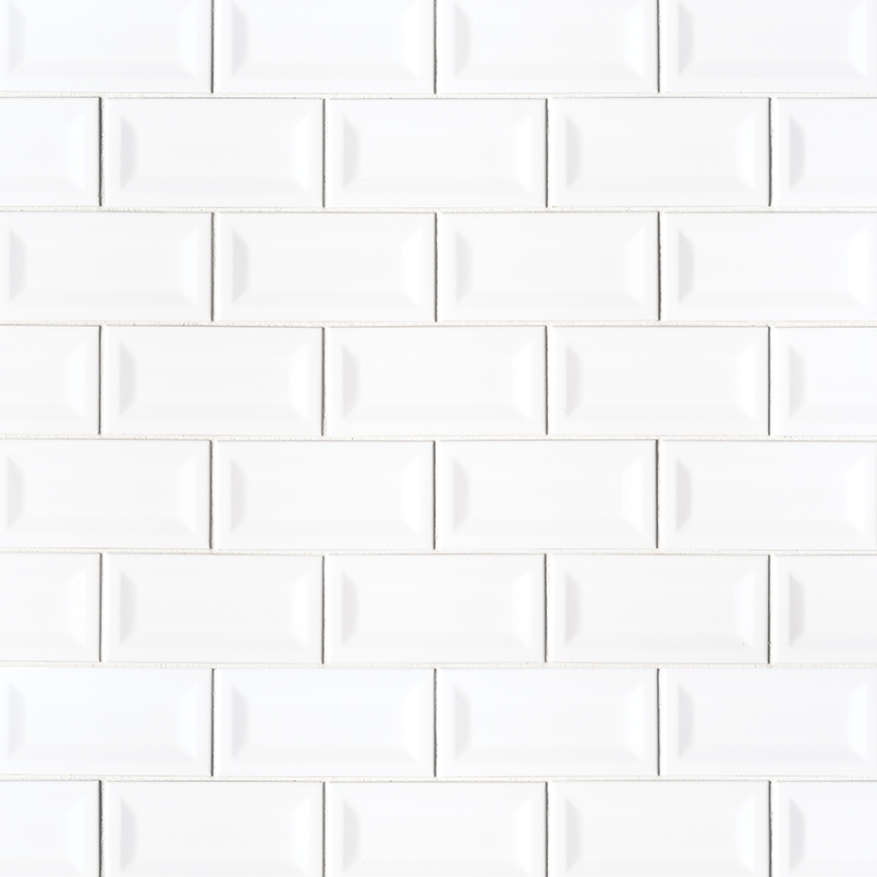 Inverted Bevel White Subway Tile surface detail